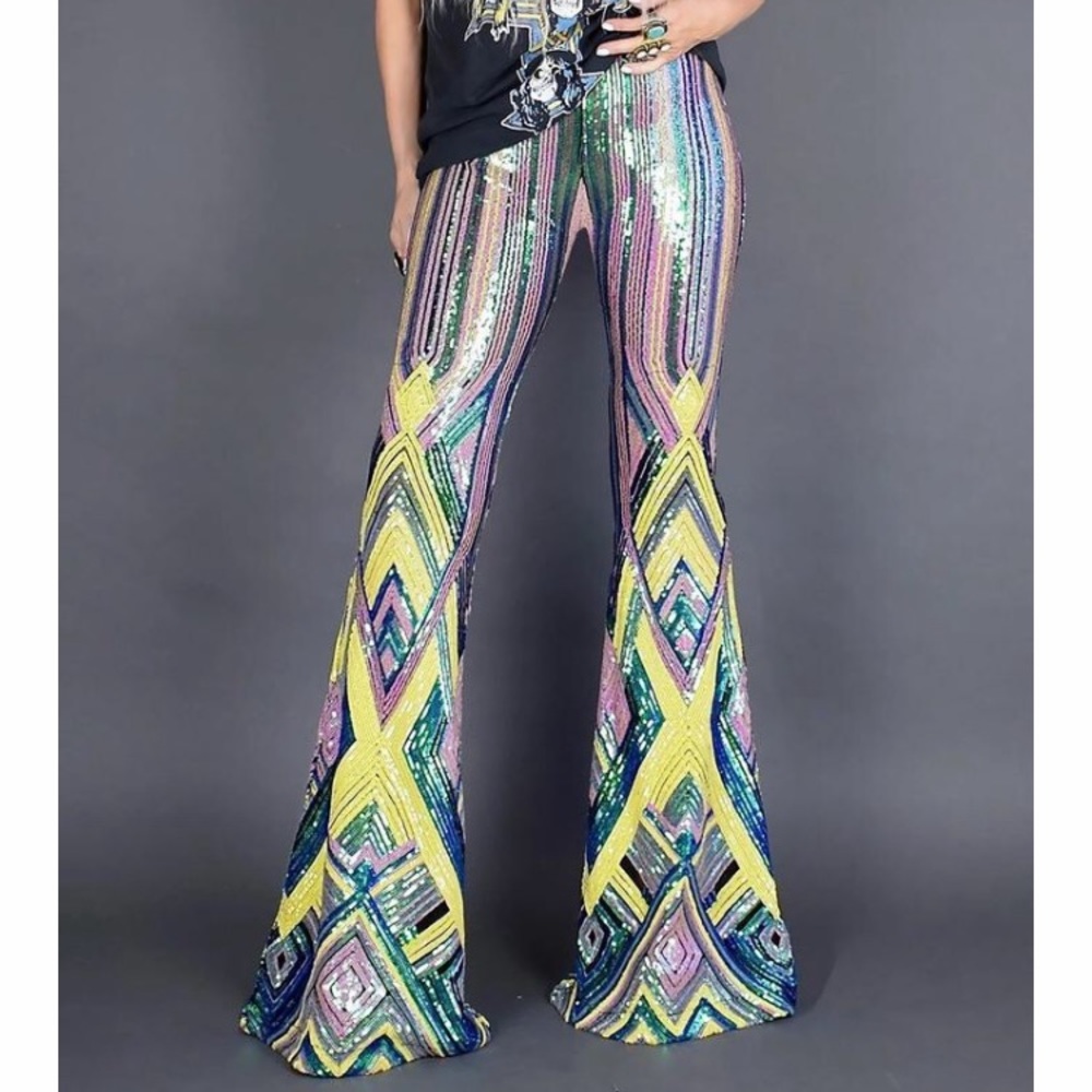 Glitter Bell Bottoms, High Waisted (size L)